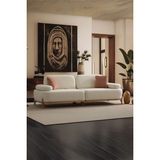 Velura Home & Living Berina Üçlü Kanepe & Koltuk & Mekanizmalı Genişleyebilir Yataklı Koltuk - Beyaz Bukle Kumaş