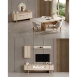 Velura Home & Living Eylül Yemek Odası Takımı - Naturel Meşe ve Krem (Tv Ünitesi Dahil) - Ceviz - Beyaz - 4 Sandalye