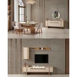 Velura Home & Living Eylül Yemek Odası Takımı - Naturel ve Krem (Tv Ünitesi Dahil) - Ceviz - Ekru - 4 Sandalye
