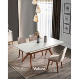 Velura Home & Living Firu Yemek Odası Takımı (Yemek Masası + 4 Adet Sandalye) - Beyaz - Krem