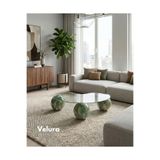 Velura Home & Living Jungle Top Sehpa & Şeffaf Fasülye Cam Küre Orta Sehpa - Jungle Traverten Orman Desenli