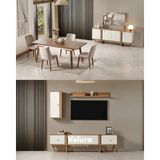 Velura Home & Living Kolezyum Yemek Odası Takımı - Krem ve Naturel (Tv Ünitesi Dahil) - Çok Renkli - 4 Sandalye