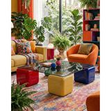 Velura Home & Living Küre Orta Sehpa - 4 Zar (Renkli) - Kare - Füme Cam - Dopamin - Renkli Zar Füme