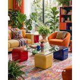 Velura Home & Living Küre Orta Sehpa - 4 Zar (Renkli) - Kare - Şeffaf Cam - Dopamin - Renkli Zar Şeffaf