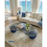 Velura Home & Living Küre Orta Sehpa - Mavi - Fasulye - Füme Cam - Dopamin - Mavi Füme