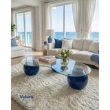 Velura Home & Living Küre Orta Sehpa - Mavi - Fasulye - Şeffaf Cam - Dopamin - Mavi Şeffaf