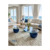 Velura Home & Living Küre Orta Sehpa - Mavi - Fasulye - Şeffaf Cam