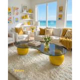 Velura Home & Living Küre Orta Sehpa - Sarı - Fasulye - Füme Cam - Dopamin - Sarı Füme