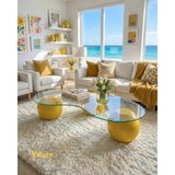 Velura Home & Living Küre Orta Sehpa - Sarı - Fasulye - Şeffaf Cam - Dopamin - Sarı Şeffaf