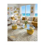 Velura Home & Living Küre Orta Sehpa - Sarı - Fasulye - Şeffaf Cam
