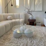 Velura Home & Living Küre Sehpa & Top Orta Cam Sehpa Beyaz - Yuvarlak - Beyaz - Yuvarlak Şeffaf