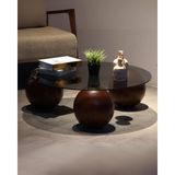 Velura Home & Living Küre Sehpa & Top Orta Cam Sehpa Beyaz - Yuvarlak - Koyu Ceviz - Yuvarlak Füme