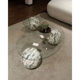 Velura Home & Living Küre Sehpa &Top Orta Cam Sehpa Ceviz - Fasulye - Beyaz Mermer - Fasulye Şeffaf