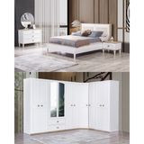 Velura Home & Living Legna Yatak Odası Takımı (10 Kapaklı Köşe Dolap + Şifonyer + Komodin + Karyola) - Beyaz - Açık Ceviz
