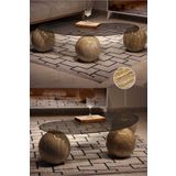 Velura Home & Living Modern Bohem Orta Sehpa & Küre Sehpa & Top Sehpa & Cam Sehpa Traverten Mermer Desen - Füme Cam