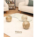 Velura Home & Living Modern Orta Sehpa & Cam Sehpa & Küre Sehpa & Top Sehpa - Traverten Desen - Fasulye - Traverten Mermer - Fasulye Şeffaf - 2