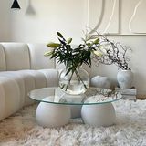 Velura Home & Living Modern Orta Sehpa & Cam Sehpa & Küre Sehpa & Top Sehpa - Yuvarlak Cam & Beyaz Ayak - Beyaz - Yuvarlak Şeffaf - 2
