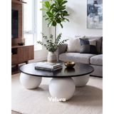 Velura Home & Living Modern Orta Sehpa & Küre Sehpa & Ahşap Sehpa - Beyaz - Yuvarlak - Beyaz - Yuvarlak Siyah Mdf - 2