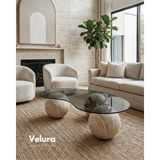 Velura Home & Living Modern Orta Sehpa & Küre Sehpa & Top Sehpa & Füme Fasulye Cam & Ay Taşı - Aytaşı - Fasulye Füme