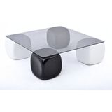 Velura Home & Living Modern Orta Sehpa & Küre Sehpa & Top Sehpa & Füme Kare Cam & 2 Siyah Zar - 2 Beyaz Zar - 2SZ2BZ - Kare Füme