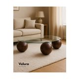 Velura Home & Living Modern Orta Sehpa & Küre Sehpa & Top Sehpa & Şeffaf Cam Sehpa - Koyu Ceviz