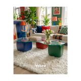Velura Home & Living Modern Orta Sehpa & Küre Sehpa & Top Sehpa & Şeffaf Fasulye Cam & Mavi - Kırmızı -Yeşil Zar (Dopamin)