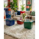 Velura Home & Living Modern Orta Sehpa & Küre Sehpa & Top Sehpa & Şeffaf Fasulye Cam & Mavi - Kırmızı -Yeşil Zar - Mavi + Kırmızı + Yeşil Zar - Fasulye Şeffaf
