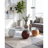 Velura Home & Living Modern Orta Sehpa & Top Sehpa Cam Sehpa & Küre Orta Sehpa - 1 Beyaz Top & 1 Ceviz Top & 1 Meşe Top - Fasulye - Şeffaf Cam - 1BT1CT1MT - Fasulye Şeffaf