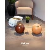 Velura Home & Living Modern Orta Sehpa & Top Sehpa Cam Sehpa & Küre Orta Sehpa - 1 Beyaz Top & 1 Ceviz Top & 1 Meşe Top - Fasulye - Şeffaf Cam - 1BT1CT1MT - Fasulye Şeffaf