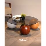 Velura Home & Living Modern Orta Sehpa & Top Sehpa Cam Sehpa & Küre Orta Sehpa - 1 Beyaz Top & 1 Ceviz Top & 1 Meşe Top - Yuvarlak - Füme Cam - 1BT1CT1MT - Yuvarlak Füme