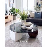 Velura Home & Living Modern Orta Sehpa & Top Sehpa Cam Sehpa & Küre Orta Sehpa - 1 Siyah Top & 1 Ceviz Top & 1 Beyaz Zar - Yuvarlak - Füme Cam - 1ST1CT1BZ - Yuvarlak Füme