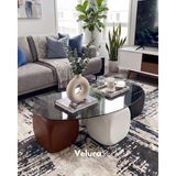 Velura Home & Living Modern Orta Sehpa & Top Sehpa Cam Sehpa & Küre Orta Sehpa - 1 Siyah Zar & 1 Beyaz Zar & 1 Ceviz Zar - Fasulye - Füme Cam - 1SZ1BZ1CZ - Fasulye Füme