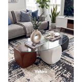 Velura Home & Living Modern Orta Sehpa & Top Sehpa Cam Sehpa & Küre Orta Sehpa - 1 Siyah Zar & 1 Beyaz Zar & 1 Ceviz Zar - Fasulye - Şeffaf Cam - 1SZ1BZ1CZ - Fasulye Füme