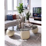 Velura Home & Living Modern Orta Sehpa & Top Sehpa Cam Sehpa & Küre Orta Sehpa - 2 Beyaz Top & 1 Beyaz Zar - Fasulye - Füme Cam - 2BT1BZ - Fasulye Füme