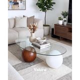 Velura Home & Living Modern Orta Sehpa & Top Sehpa Cam Sehpa & Küre Orta Sehpa - 2 Beyaz Top & 1 Ceviz Top - Fasulye - Şeffaf Cam - 2BT1CT - Fasulye Şeffaf