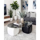 Velura Home & Living Modern Orta Sehpa & Top Sehpa Cam Sehpa & Küre Orta Sehpa - 2 Beyaz Zar & 1 Siyah Zar - Fasulye - Füme Cam - 2BZ1SZ - Fasulye Füme