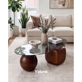 Velura Home & Living Modern Orta Sehpa & Top Sehpa Cam Sehpa & Küre Orta Sehpa - 2 Ceviz Top & 1 Ceviz Zar - Fasulye - Füme Cam - 2CT1CZ - Fasulye Füme