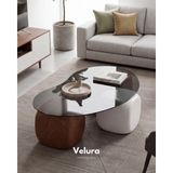 Velura Home & Living Modern Orta Sehpa & Top Sehpa Cam Sehpa & Küre Orta Sehpa - 2 Ceviz Zar & 1 Beyaz Zar - Fasulye - Füme Cam - 2CZ1BZ - Fasulye Füme