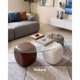 Velura Home & Living Modern Orta Sehpa & Top Sehpa Cam Sehpa & Küre Orta Sehpa - 2 Ceviz Zar & 1 Beyaz Zar - Fasulye - Şeffaf Cam - 2CZ1BZ - Fasulye Şeffaf