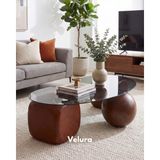 Velura Home & Living Modern Orta Sehpa & Top Sehpa Cam Sehpa & Küre Orta Sehpa - 2 Ceviz Zar & 1 Ceviz Top - Fasulye - Füme Cam - 2CZ1CT - Fasulye Füme