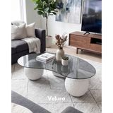 Velura Home & Living Modern Orta Sehpa & Top Sehpa Cam Sehpa & Küre Orta Sehpa - 2 Dragon (Beyaz) & 1 Beyaz Zar - Fasulye - Füme Cam - 2BD1BZ - Fasulye Füme