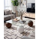 Velura Home & Living Modern Orta Sehpa & Top Sehpa Cam Sehpa & Küre Orta Sehpa - 2 Dragon (Ceviz) & 2 Dragon (Beyaz) - Kare - Şeffaf Cam - 2CD2BD - Kare Şeffaf