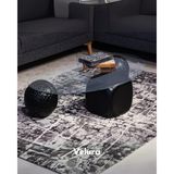 Velura Home & Living Modern Orta Sehpa & Top Sehpa Cam Sehpa & Küre Orta Sehpa - 2 Dragon (Siyah) & 1 Siyah Zar - Fasulye - Şeffaf Cam - 2SD1SZ - Fasulye Şeffaf