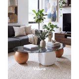 Velura Home & Living Modern Orta Sehpa & Top Sehpa Cam Sehpa & Küre Orta Sehpa - 2 Meşe Top & 1 Beyaz Zar - Fasulye - Füme Cam - 2MT1BZ - Fasulye Füme