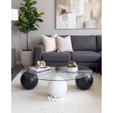 Velura Home & Living Modern Orta Sehpa & Top Sehpa Cam Sehpa & Küre Orta Sehpa - 2 Siyah Top & 1 Beyaz Top - Fasulye - Şeffaf Cam - 2ST1BT - Fasulye Şeffaf