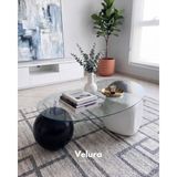 Velura Home & Living Modern Orta Sehpa & Top Sehpa Cam Sehpa & Küre Orta Sehpa - 2 Siyah Top & 1 Beyaz Zar - Fasulye - Şeffaf Cam - 2ST1BZ - Fasulye Şeffaf