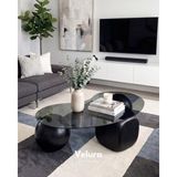 Velura Home & Living Modern Orta Sehpa & Top Sehpa Cam Sehpa & Küre Orta Sehpa - 2 Siyah Top & 1 Siyah Zar - Fasulye - Füme Cam - 2ST1SZ - Fasulye Füme
