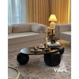 Velura Home & Living Modern Orta Sehpa & Top Sehpa Cam Sehpa & Küre Orta Sehpa - 2 Siyah Top & 1 Siyah Zar - Fasulye - Siyah Mdf - 2ST1SZ - Fasulye Siyah Mdf