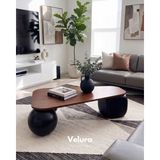 Velura Home & Living Modern Orta Sehpa & Top Sehpa Cam Sehpa & Küre Orta Sehpa - 2 Siyah Top & 1 Siyah Zar - Üçgen - Ceviz Mdf - 2ST1SZ - Üçgen Ceviz Mdf