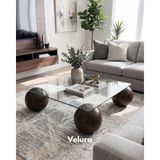 Velura Home & Living Modern Orta Sehpa & Top Sehpa Cam Sehpa & Küre Orta Sehpa - 4 Amerikan Ceviz Top - Fasulye - Kare Şeffaf Cam